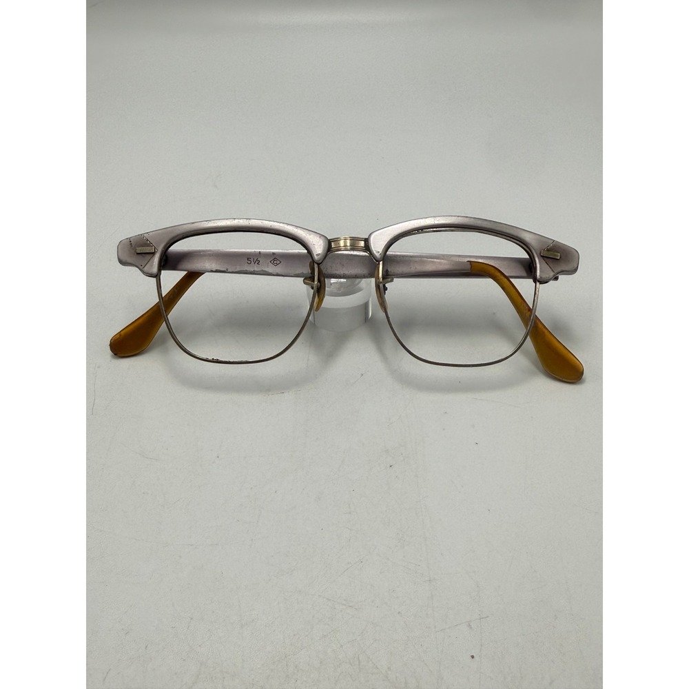 Vintage Aluminum Browline Eyeglass Frames 1/10 12K Gold Filled Bridge 5 1/2